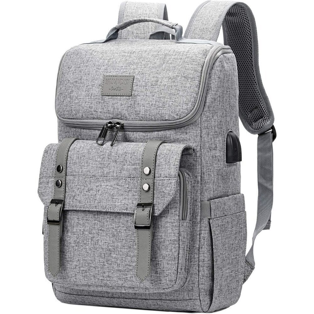 YALUNDISI Vintage Backpack  Travel grey Laptop bag with USB Charging Port.
